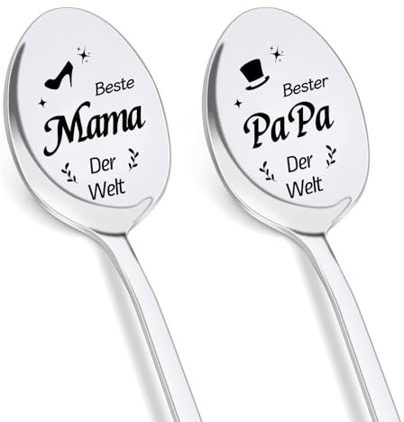 Tarklanda 2 cucchiaini da caffè in Acciaio Inox Regalo per Genitori cucchiaini Lunghi Latte Macchiato Cucchiaio con Incisione cucchiaini da tè Regalo di Compleanno Natale per Mamma e papà