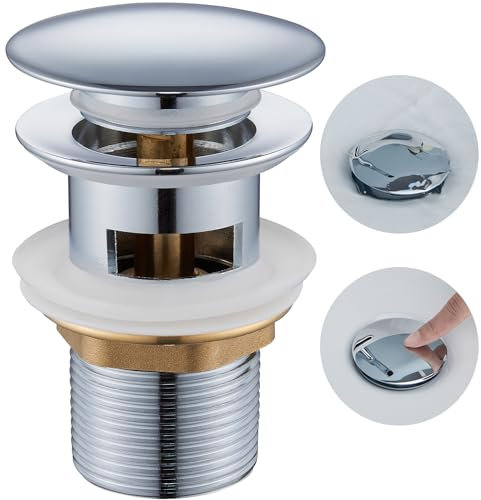 Ulytid Bonde Lavabo Salle de Bain, Bouchon avec Trop Plein Chromé Universelle Standard-G 1 ¼, Vidage Salle de Bain, Bonde Clic Clac Anti-colmatage, Kit de Vidage de Lavabo, Argent