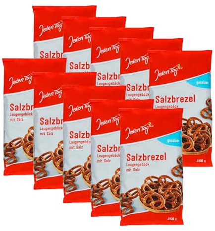 Jeden Tag Salzbrezeln 250g | Knusprige Knabberfreude mit Salz, ideal für Snacks und Partys (Salbrezeln, 10er Pack)