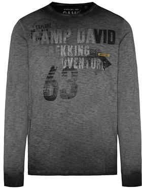Camp David Herren Langarmshirt Oil Dyed mit Print Artworks Black 4XL