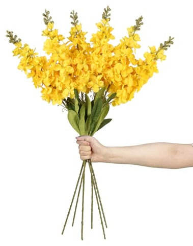 IPOPU 6 st 85 cm gula konstgjorda delphiniumblommor, snapboard, hyacint anti-rhinum, konstgjorda sidenblommor, långa stjälkar för bröllop, heminredning (gul)