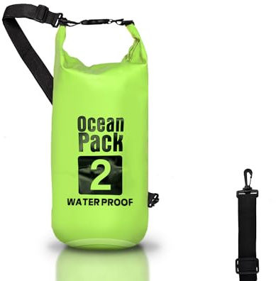 Cable Technologies Dry Bag, Bolsa Mochila Impermeable Waterproof, Cierre de Rollo y Bandolera, Funda Impermeable para Mar Barco Pesca Rafting Playa Deportes Acuáticos, Verde, (2 L) Bolsa Impermeable