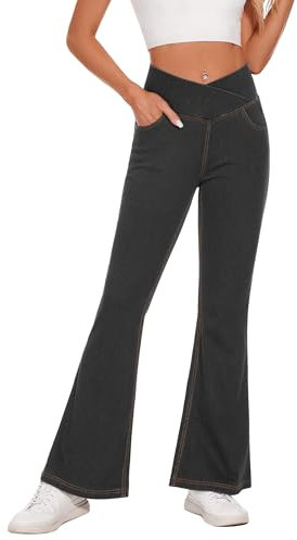 Desol V Cross Schlaghose Jeanshose Damen, High Waist Jeans Damen Stretch mit 4 Taschen, Flared Jeans, Bootcut Hose Damen für Party, Freizeit