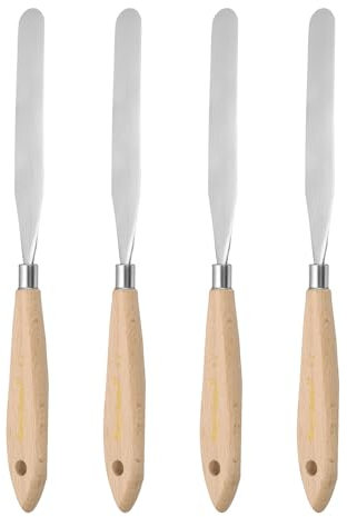 sourcing map 4pcs 17# Painting Palette Knife Pointy Stainless Steel Art Spatula Painting Pallet Knives Scrapers Tools with Plastic Handle for Acrylic Oil Canvas Mixing Spreading