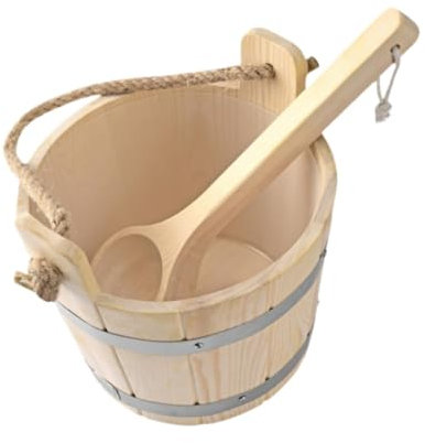 Dualoai Tonneau et Louche de Sauna En Bois, 5 Litres, Accessoires de Sauna Robustes pour La Salle de Bain