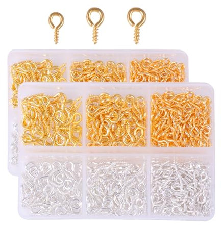 Fokroin 800 Pièces Crochet a Visser, Petites Aiguilles à Œillets à Vis en 3 Tailles, Mini Crochets à Oeil, Oeillets à Visser Crochets, pour Bricolage Artisanat Fabrication de Bijoux(4/4.5/5mm)