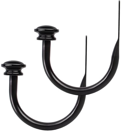 TONIAL Curtain Holdbacks 2 Pack, Decorative Window Drapery Tiebacks for Wall with Small Finials (1 Pair/2 Pack), Black