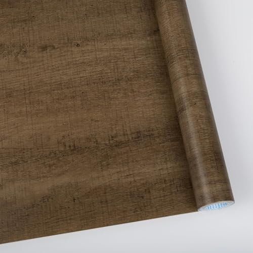 Abyssaly Wood Effect Vinyl Wrap Self Adhesive Wallpaper for Furniture, Dark Brown Wood Sticky Back Plastic Roll, Oak Wallpaper for Desk, Kitchen Worktop, Windowsill 60cm X 500cm