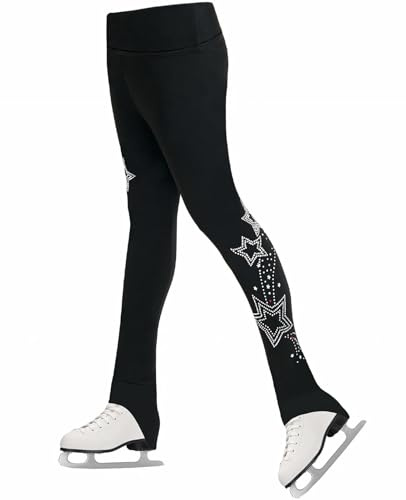 Gogokids Girls Ice Skating Leggings, Kids Fleece Thermal Black Dancing Trousers, Style a, 4-5 Years, 120