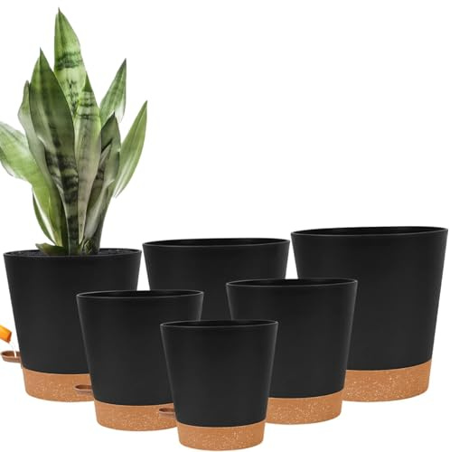 Punklong Macetas de autorriego, paquete de 6 macetas de interior, macetas de plástico de 8/7/6.5/6/5.5/5.5/5 pulgadas para interiores, macetas de riego automático para plantas, macetas con agujeros de