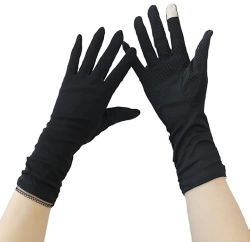 OhMill Gants de Soleil Long Femme Été Gants de Conduite en Coton Écran Tactile à Doigts Complets Respirant Antidérapants Gant de Cyclisme Anti-UV Extensible pour Pêche Randonnée Vélo