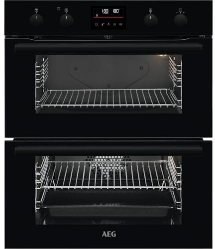 AEG 6000 SurroundCook Built In Electric Double Oven DUB535060B, 45L Capacity, 59.4 cm, Multilevel Cooking, Grill Function, LED Display, Black
