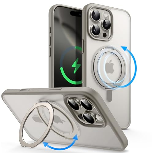 JETech 360 Degree Rotatable Ring Case for iPhone 16 Pro 6.3-Inch with Camera Control Button, Compatible with MagSafe, Slim Shockproof Phone Cover with Stand & Ring Holder (Natural Titanium)