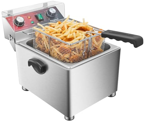 Mvegoiuok Electric Deep Fat Fryer With Basket and Lid 1800W Commercial Deep Fish Fryer With Oil Filtration for Home Use and Restaurant 12.7QT Stainless Steels Oil Fryer