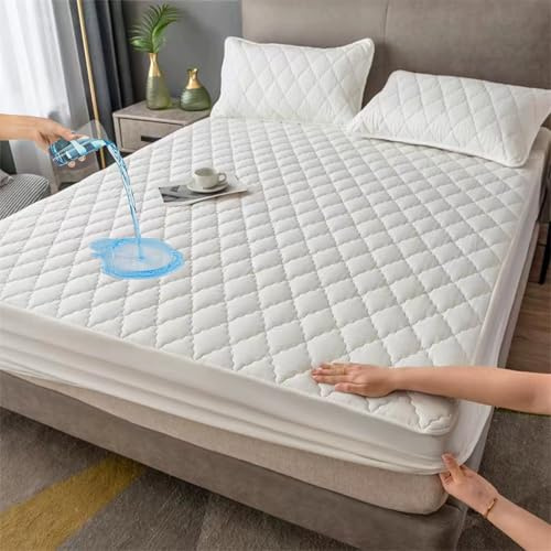 HUAXITRA Waterproof Double Mattress Protector with 35CM Extra Deep Skirt, 4 Layer Super Absorbent Mattress Protector Double Bed, Washable Anti Allergy Breathable Mattress Bed Sheet Covers (135x190cm)