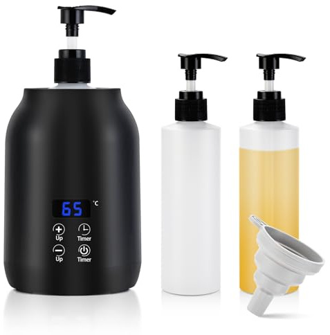 Massage Oil Warmer with 2 Bottles & Timer – Professional Lotion Warmer Heater 30°C–65°C, 360° Surround Fast Heating, Adjustable Temperature, Quiet Compact Spa Oil Heater for Salon Home, Spa