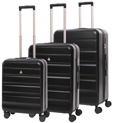 Aerolite Lightweight ABS Hard Shell 4 Wheel Spinner 3 Piece Travel Luggage Suitcase Set, Cabin + Medium + Large (Black)