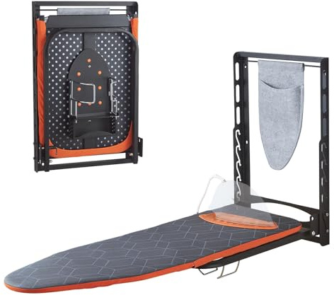 Seiritex Wall Mounted Ironing Board with Iron Holder, 42x14 Compact Mount Foldable Ironing Board for Small Spaces, Space Saving with Cotton Fabric Cover and Silicone Iron Rest
