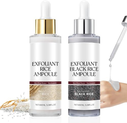 Peel Shot Glow Rice Ampoule Duo, esfoliante viso con riso nero e bianco, siero di riso, esfolia delicatamente, pulisce i pori e i punti neri e idrata la pelle (2 pezzi)