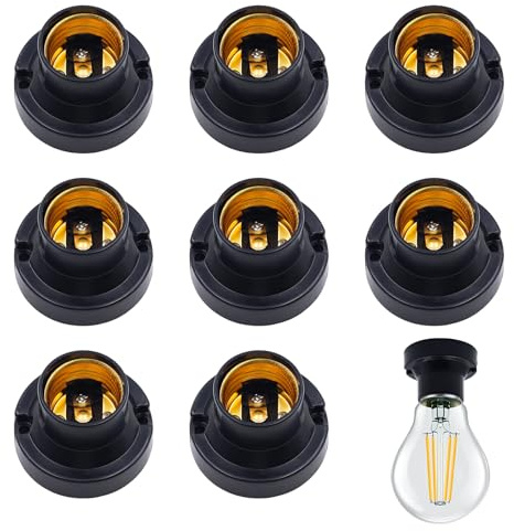 8 Pièces Douille Ampoule a Visser E27 de Plafond Douille de Lampe E27 de Chantier Support Ampoule Plafonnier a Encastrer pour Ampoules à Incandescence Lampes Halogènes, Noir