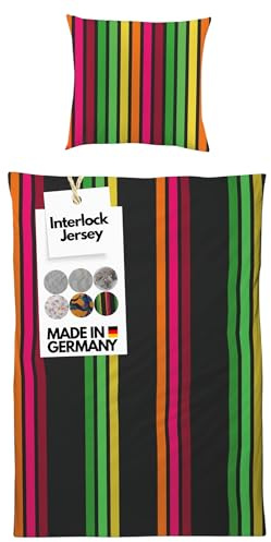 Carpe Sonno Interlock Jersey Bettwäsche 135x200 [Made in Germany] 100% feinste Baumwolle | Luxus Bettwäsche Jersey 135 x 200 | Bettbezug mit Reißverschluss für das ganze Jahr - Streifen