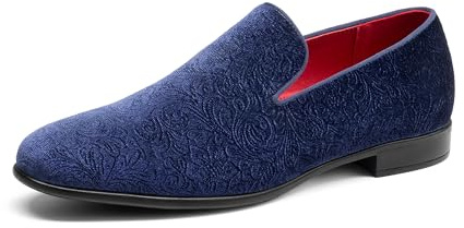 Bruno Marc Men's Dress Loafers Velvet Tuxedo Slip-on Shoes Party Wedding Red Bottom for Male,Size 10,Dark Blue,SBLS26007M