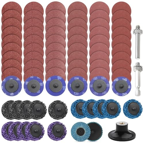 YPLonon 77 Pièces Disques de Nettoyage 50mm Disque à Lamelles pour Meuleuse d'Angle avec Tige Métallique et Plateau Disques à Changement Rapide pour Métal Bois et Pierre