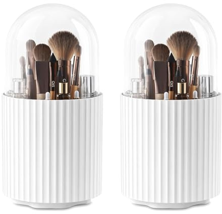 2 Stück weißer Make up Organizer, 360° drehbarer Pinselhalter staubdicht