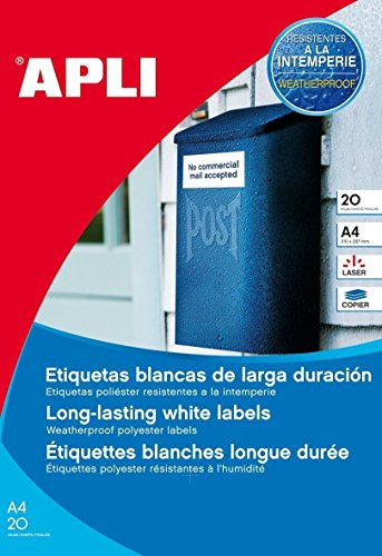 APLI Etiketten, weiß, Polyester, wetterfest, für Laser und Kopierer Etikett A4 LK perm.Poly.wetterf. kg