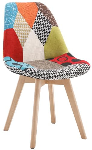 WOLTU Esszimmerstühle 1er Set, Küchenstühle mit Patchwork Design, mit Massivholz Beinen, Leinen, bis 150 kg belastbar, Mehrfarbig