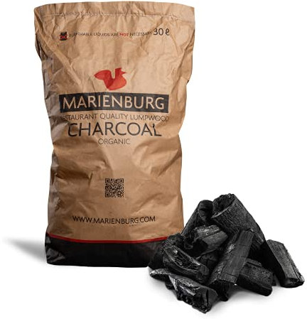 Marienburg Organic Restaurant Grade Lumpwood BBQ Charcoal for Barbecues and Pizza Ovens, 30L