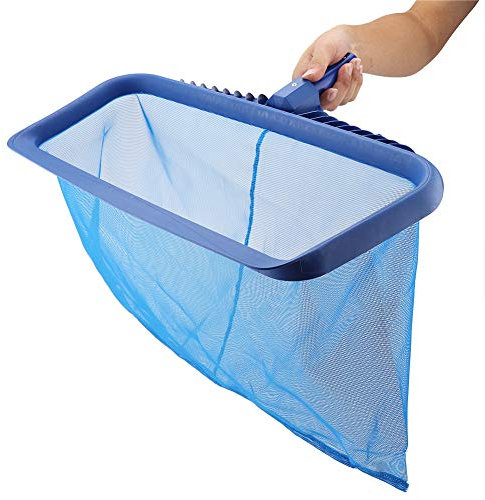 Ymiko Pool Skimmer Professional Pool Leaf Rake with Deep Mesh Net Bag, Fits Most Standard Pool Pole, Heavy Duty Swimming Pool Cleaning Tool, Blue