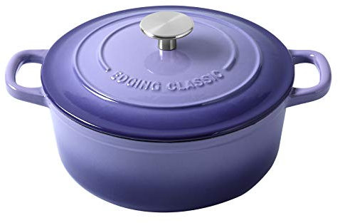 EDGING CASTING Forno Duch in ghisa smaltata, pentola rotonda da 5,5 litri con coperchio, doppia maniglia per cuocere il pane, viola