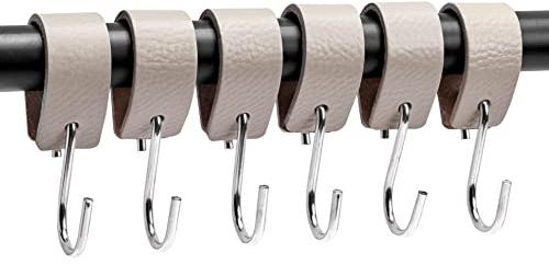 Brute Strength - S Haken Mit Lederschlaufe - Hellgrau - 6X - 12,5 x 2,5 cm - Kleiderhaken Garderobenhaken Fleischerhaken Leder