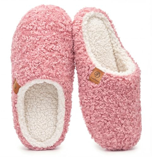 EverFoams Women's Mule Slippers Comfy Shearling Memory Foam House Shoes | Lightweight, Breathable, Anti-Slip, Machine-Washable, Anti-Slip, Gift, Fuzzy