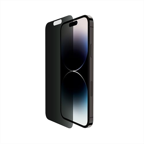 Belkin protector de pantalla TemperedGlass Privacy para iPhone 14 Pro, superficie tratada con revestimiento antihuellas, aplicación sin burbujas con la bandeja de Alineación Fácil incluida