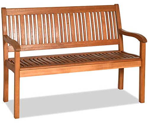 COSTWAY 2 Seater Garden Bench, Solid Eucalyptus Wood Leisure Loveseat Chair, Outdoor Furniture Park Bench Lounger Chair Seats for Balcony, Patio, Backyard, Lawn and Poolside (126 x 63 x 90cm)