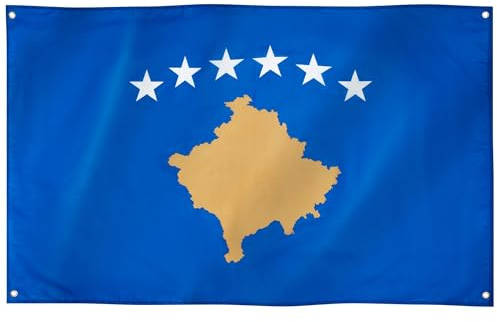 Runesol Drapeau du Kosovo, 91x52cm, 3ft x 5ft, 4 Anneaux, Oeillet dans chaque coin, Republique du Kosovo, Flamuri i Kosovës, Косовска застава, Drapeaux Premium, Intérieur, Extérieur, Couleurs vives