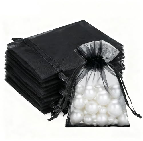 G2PLUS Black Organza Gift Pouches 7x9 cm: Small Favor Bags, 50 PCS