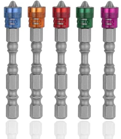 Teocpai - Broca magnética de 65 mm, 5 piezas, punta de destornillador de cruciforme PH2, broca magnética para tabique seco de cola hexagonal de 1/4 pulgadas