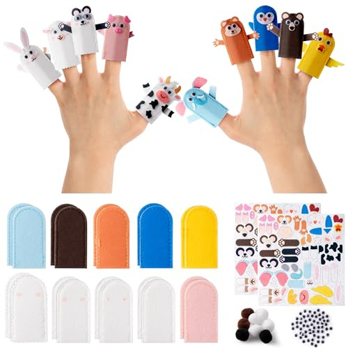 COcnny Animal Finger Puppets Crafts - 20pcs DIY Farm Felt Hand Puppet Making Kit for Kids, Make Your Own Art Fingers Story Telling Toy, Animals Role Play for Boys Girls Toddles School Birthday
