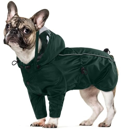 Hunderegenmantel, Wasserdichter Hundemantel mit Kapuze Regenmantel Kleiner Hund Wasserdichter Regencape Hund Klein(Armeegrün, S)
