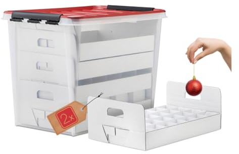 Weihnachtskugeln Aufbewahrungsbox 2er-Set | Christbaumkugeln Organizer für Weihnachtsschmuck | Weihnachtsdeko Kiste | Kompakte, platzsparende Weihnachtsboxen aus BPA-freiem Kunststoff (61 Liter)