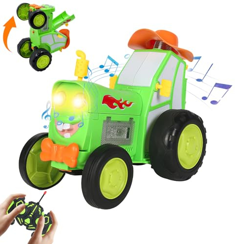 OBEST Ferngesteuertes Auto für Kindergartenkinder, RC Verrücktes Springendes Stuntauto Spielzeug, Landwirtschaft Traktor, 90° Aufrechtes Fahren, Weihnachtsgeburtstagsgeschenk