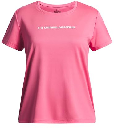 Under Armour Niña Tech Wordmark Graphic Short Sleeve, Camiseta de Manga Corta Transpirable en Tejido ultrasuave, Camiseta Deportiva para Entrenamiento y Ropa informalSuper Pink / / White,YXL