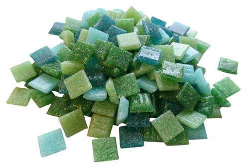Zimasi Mosaïque en verre 900 g - Pierres en verre pour bricolage et bricolage - Mélange de verts - Kit de bricolage avec mosaïques pour adultes et enfants - Pierres mosaïque robustes pour projets