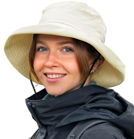 TOP-EX UVCoolix™ Cooling Cappello da sole da donna con coda di cavallo, cappello estivo UPF 50, tesa larga per protezione dai raggi UV, impermeabile, cappello da pioggia con sottogola, pieghevole