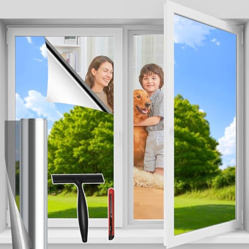 Niviy Vinilos para Cristales Efecto Espejo Lámina Privacidad Ventana Unidireccional Privacidad de Día Protección Solar UV Ideal para Hogar y Oficina Plata 44.5x400CM