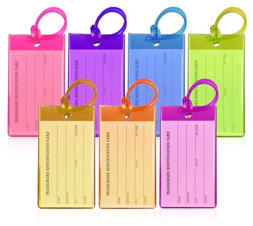 Etichette per Bagaglio in PVC Flessibile Resistente,7 Pezzi Viaggia Bagagli Tag, Targhette da Viaggio per Valigie, Zaini, Borse e Aereo,Identificazione Facile, Durevole e Personalizzabile-Multicolore