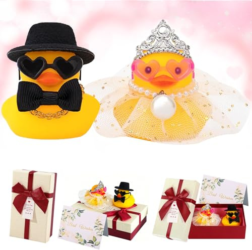 Patos de Goma de Boda, Regalos de Boda para los Novios Incluye un par de Patitos de Goma y una Tarjeta de Felicitación para Regalo Boda para Novios Decoración del Hogar